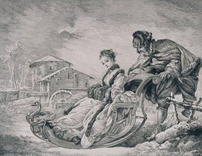 Diversão de inverno, da &39;Gazette des Beaux-Arts&39;, gravada por E. Champollion de François Boucher